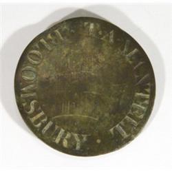Georgian bronze house plate inscribed with a castle entitled 'T.A. Mantell, Bloomsbury', 11cm diamet