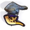 Image 1 : Leather cased meerschaum pipe carved with a dog chasing a horse, printed 'Chamorel & Wthwer, Lausann