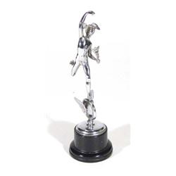 Birmingham Medal Company chrome tourist trophy figure on an ebonised base, label to base, 27cm high