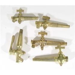 Five brass barrel taps by Loftus, London, G&C Limited, Beermaster, etc, longest 21cm in length