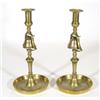 Pair of Victorian brass table bell candlesticks, 34cm high
