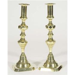 Pair of square based Victorian brass candlesticks, 30cm high