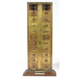 Oak and brass international coin counting machine, 48cm high