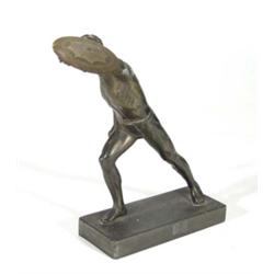 Bronzed metal figure of Achilles with outstretched arm clutching a shield, 27cm high