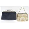 Beaded 1920s clutch bag and an Art Deco clutch bag with fitted interior and contents