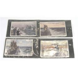 Six Klaus Bergen World War II military postcards of German U-boats and two others