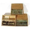 Image 1 : Wooden cased adjustable brass student's microscope and two cased sets of tissue and botanical slides