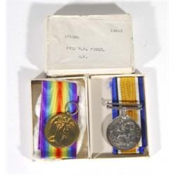 World War I military medal group comprising War medal and Victory medal inscribed Dvr. F.S. Finch, R