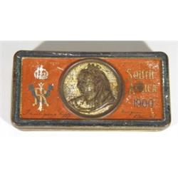 Victorian military South Africa tin containing original biscuits, 17cm in length