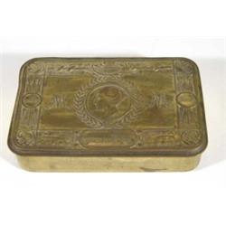 Rectangular brass 1914 Mary box, 13cm in length