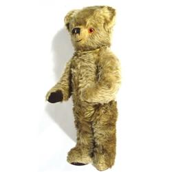 Straw filled jointed teddy bear with growler, 62cm high