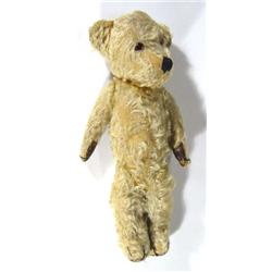 British jointed mohair teddy bear with leather pad feet and hands, 40cm high