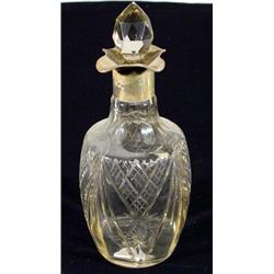 Cut glass decanter and stopper with silver collar, Sheffield, 1927, 28cm high