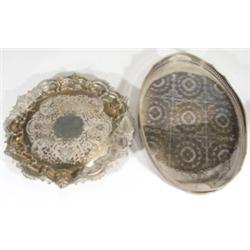 Good quality silver plated salver, chased with flowers and a plated gallery tray
