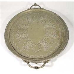 Large oval Victorian twin handled tray, chased with ivy leaves, 75cm in length