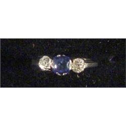 White gold and platinum set double diamond and sapphire ring, approximately +ct of diamonds