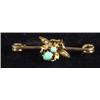 Image 1 : Gold fly bar brooch set with seed pearls and turquoise