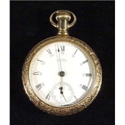 Gold plated Waltham floral chased pocket watch