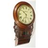 Image 1 : 19th century mahogany cased chiming wall clock with visible pendulum, the dial painted 'J. Marsh, Sh
