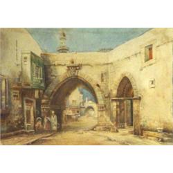 Framed unsigned watercolour 'Arab Street Scene', 16cm x 23cm