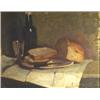 Image 1 : Indistinctly signed abstract oil on canvas 'Loaf of Bread, Glass and Beer Bottle', 44cm x 57cm
