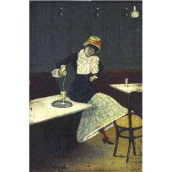 D'Apres M.J.Beraud oil onto panel French lady in cafe, pencil date 1883 to back, 15cm x 10cm