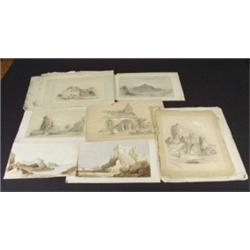 Portfolio of Victorian and later pencil sketches and watercolour studies of buildings and coastal la
