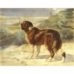 Pair of watercolours of St Bernard dogs 'The Property of Rev. Desmond and Mrs Morse-Boycott', paper