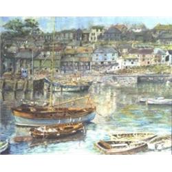D. Ray - framed pastel 'Cornish Harbour', 37cm x 47cm