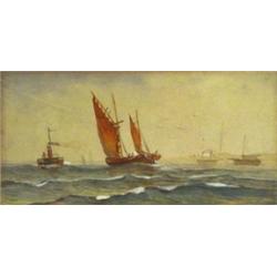 Ryland Wilson - set of four shipping watercolours of boats in full sail around lighthouse and headla