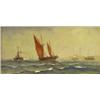 Image 1 : Ryland Wilson - set of four shipping watercolours of boats in full sail around lighthouse and headla