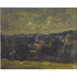 Alered Hayward R.P.R.W.S.? - oil onto board 'Rickmansworth Church and Countryside', 20cm x 25cm