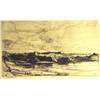 Image 1 : Oliver Hall - black and white etching 'Coastline and a Castle', 18cm x 30cm