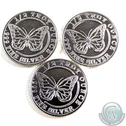 Lot of Monarch 1/2oz Fine Silver Butterfly coins (Tax Exempt). 3pcs.