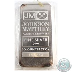 Vintage 10oz Johnson Matthey United States 10oz Fine Silver Bar with JM Logo (Tax Exempt). Bar is to