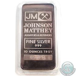 Johnson Matthey 10oz Fine Silver Bar with JM Logo in Original Wrap (TAX Exempt). Serial # 650894