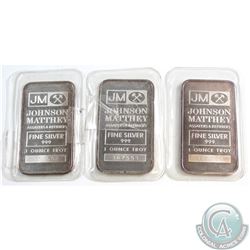 Lot of Vintage Johnson Matthey 1oz Fine Silver Bars with Consecutive Serial Numbers (TAX Exempt). # 