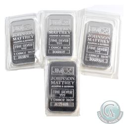 Lot of Johnson Matthey 1oz Fine Silver Bars 'B Series' Sealed in Original Wrap (TAX Exempt). 4pcs.