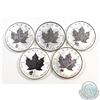Image 1 : 5x 2016 Canada $5 Privy Mark 1oz .9999 Fine Silver Maple Leafs (TAX Exempt). You will receive: Wolf,