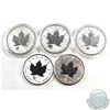 Image 1 : 5x 2014-2016 Canada $5 Privy Mark 1oz .9999 Silver Maple Leafs. You will receive: 2014 Horse Privy, 