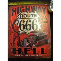 Route 666 Highway to hell tin sign