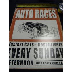 Vintage auto races tin sign