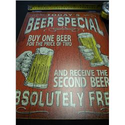 Todays beer special tin sign