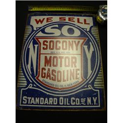 Socony Gasoline tin sign