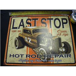 last stop hot rod tin sign