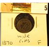 Image 1 : 1870 wide rims Canada Five Cent Silver, Fine.