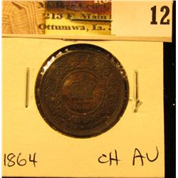 1864 New Brunswick Large Cent, Choice AU.