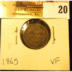 1865 Newfoundland Silver Dime, VF.