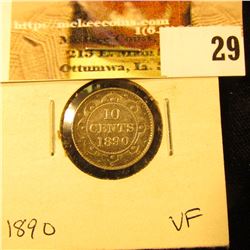 1890 Newfoundland Silver Dime, VF.