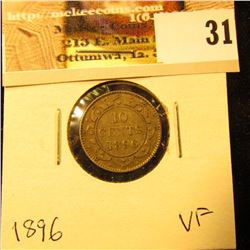 1896 Newfoundland Silver Dime, VF.